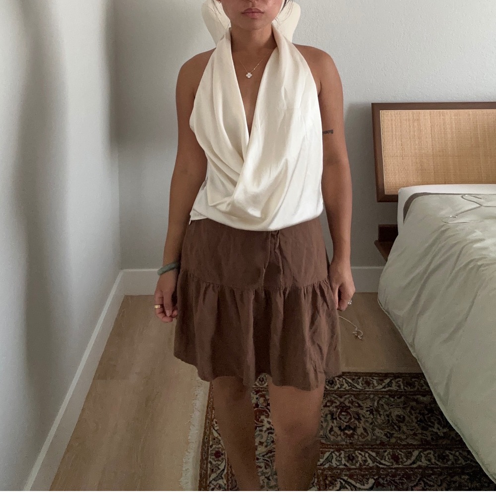 Reformation Ivory Silk Cowl Neck Halter Top Sleeveless Draped Backless XS
